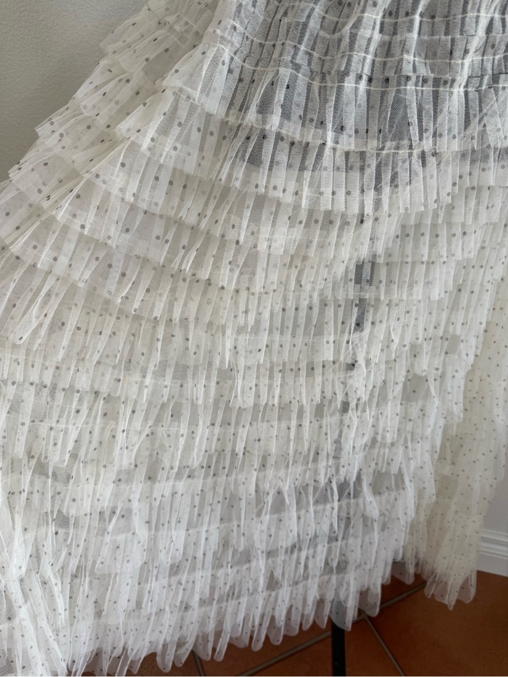 Romantic Ruffle Cream Layered Tulle Midi Skirt With Black Swiss Dots Size Small - Picture 4 of 6